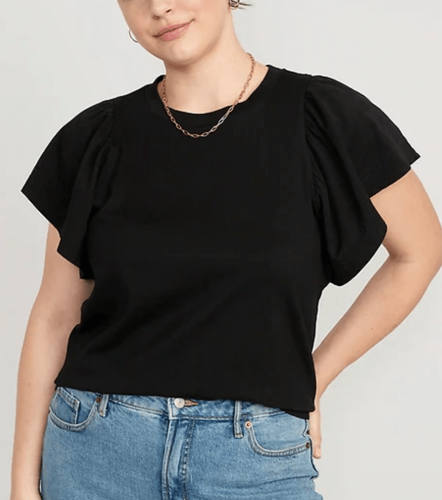 Old navy black flutter sleeve combo top size large