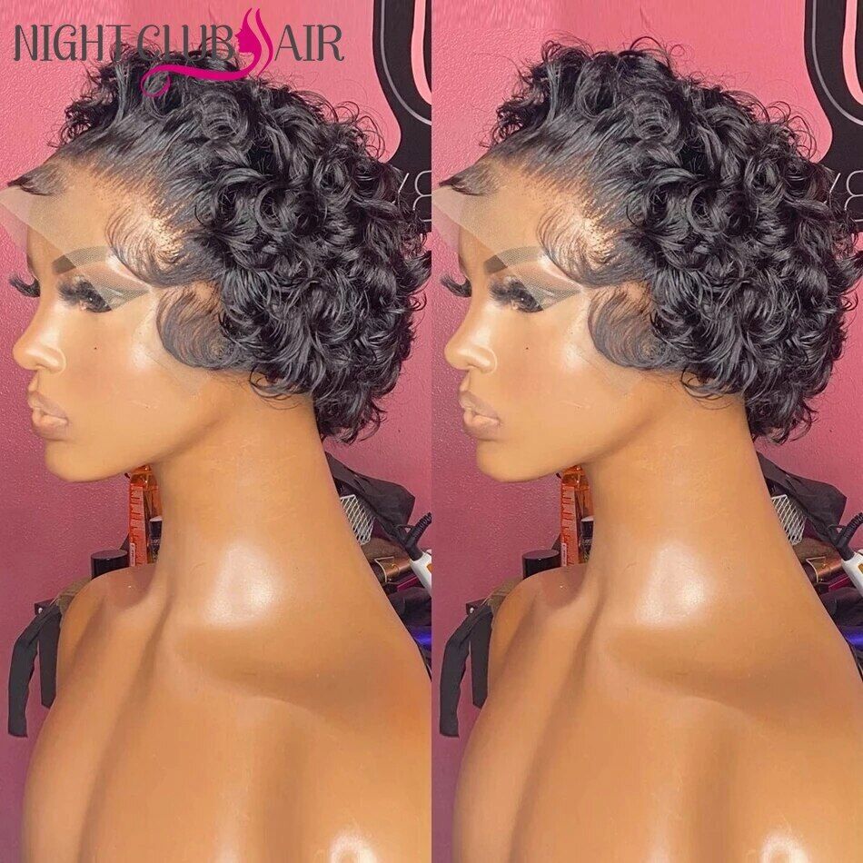 Curly Short Bob Pixie Cut 99J Lace Part Human Hair Wig for Black Women