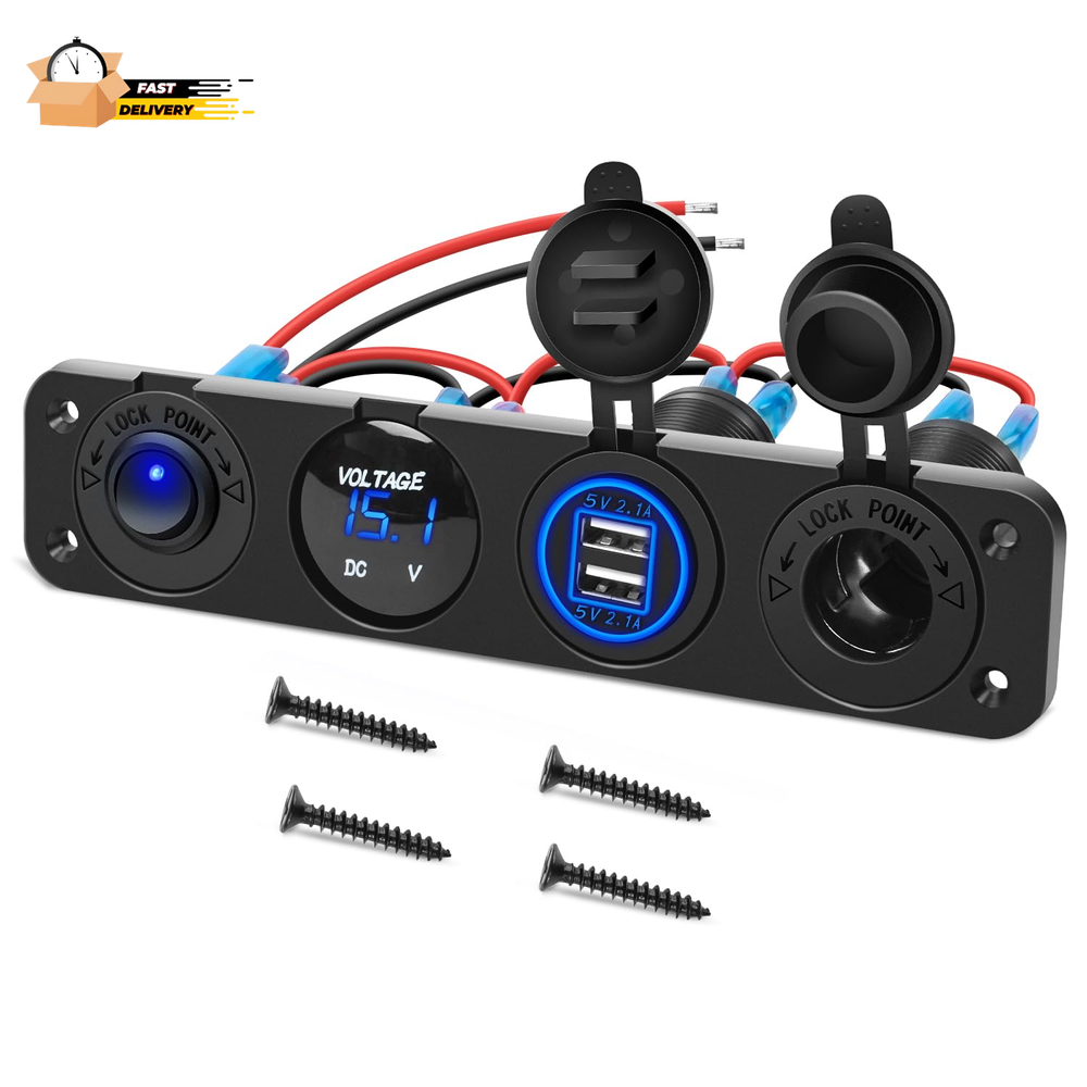 4 in 1 ON/OFF Charger Socket Panel Dual USB Socket Power Outlet & LED V