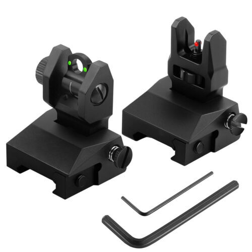 Fiber Optic Iron Sight folding Flip Up Iron Front and Rear Sights Picatinny