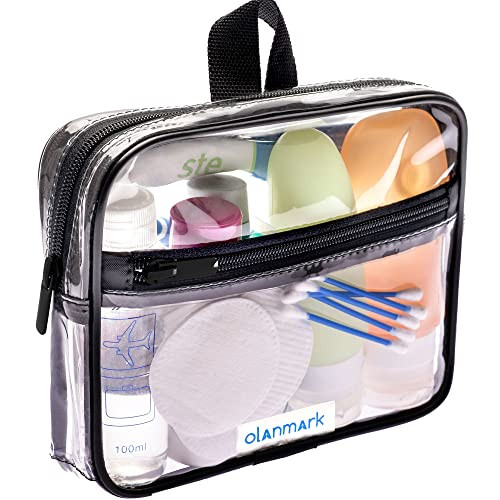 TSA Approved Toiletry Bag 3-1-1 Clear Travel Cosmetic Bag with Handle - Black