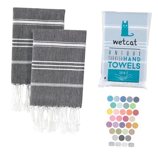 Turkish Cotton Hand Towel Set of 2 with Hanging Loop 20x30 100% Black