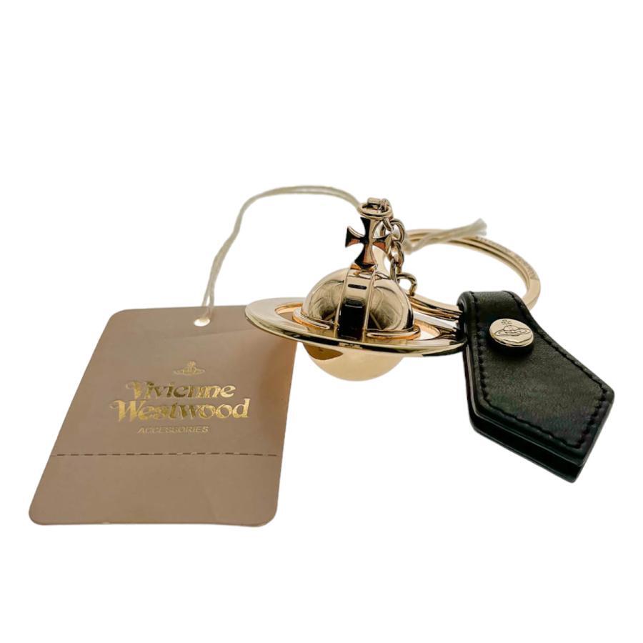Vivienne Westwood 321160 Black Keychain Round Orb Light Gold Charm New