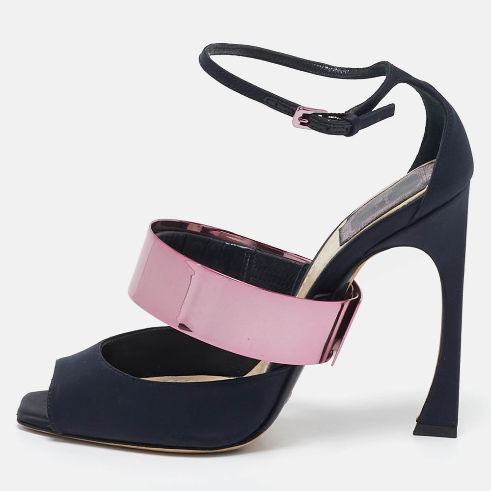 Dior Black Satin Ankle Strap Sandals in Size 37 EU