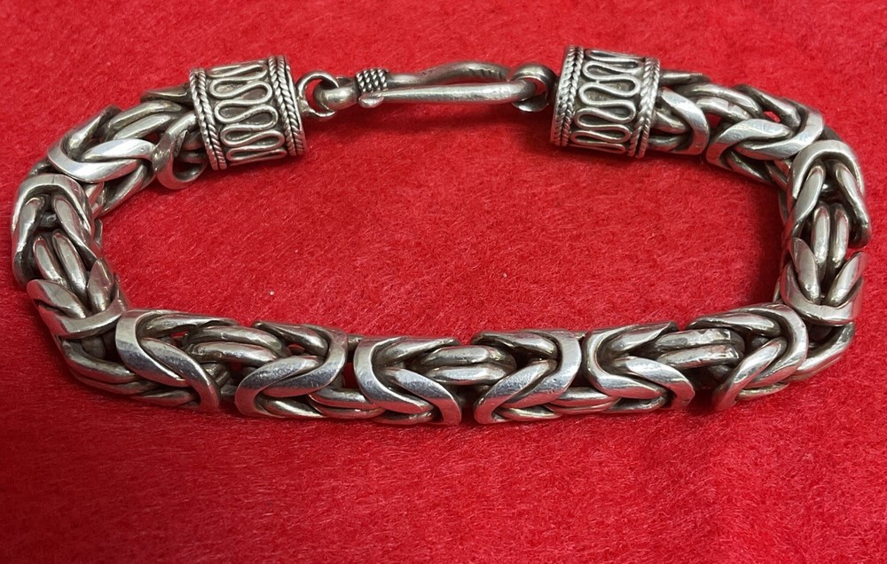 90g 925 Sterling Silver Bali Byzantine Chain Bracelet for Men and Women
