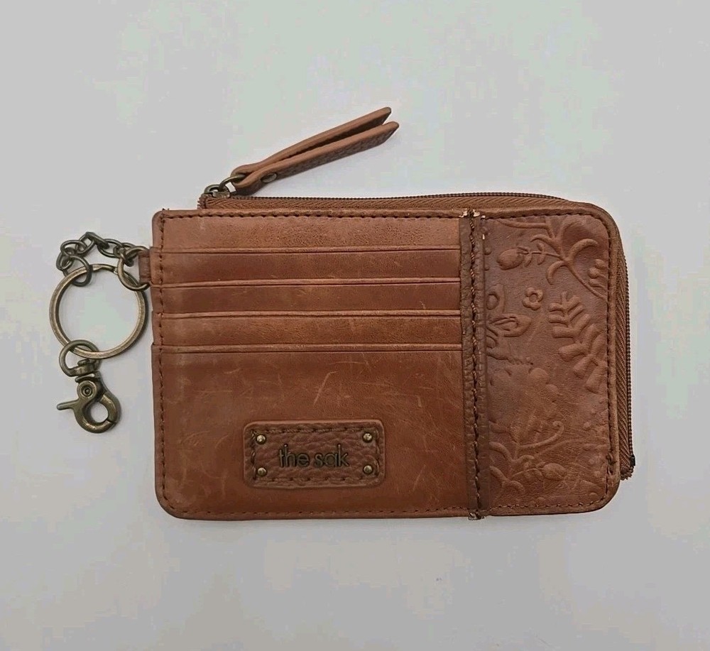 Sakroots Iris Card Brown Teak Leaf Leather Wallet