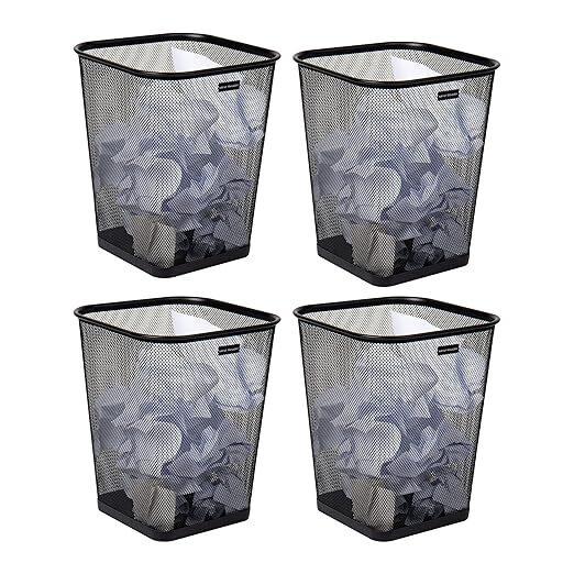 Mind Reader Mesh Trash Can, Waste Paper Basket, Square,  Metal Mesh,Set of 4