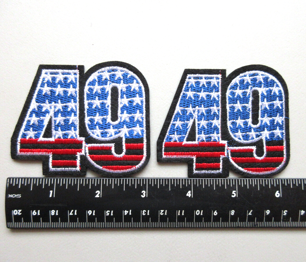 FORTY-NINE 49 NUMBER STARS RED BLACK & BLUE EMBROIDERED IRON ON PATCHES