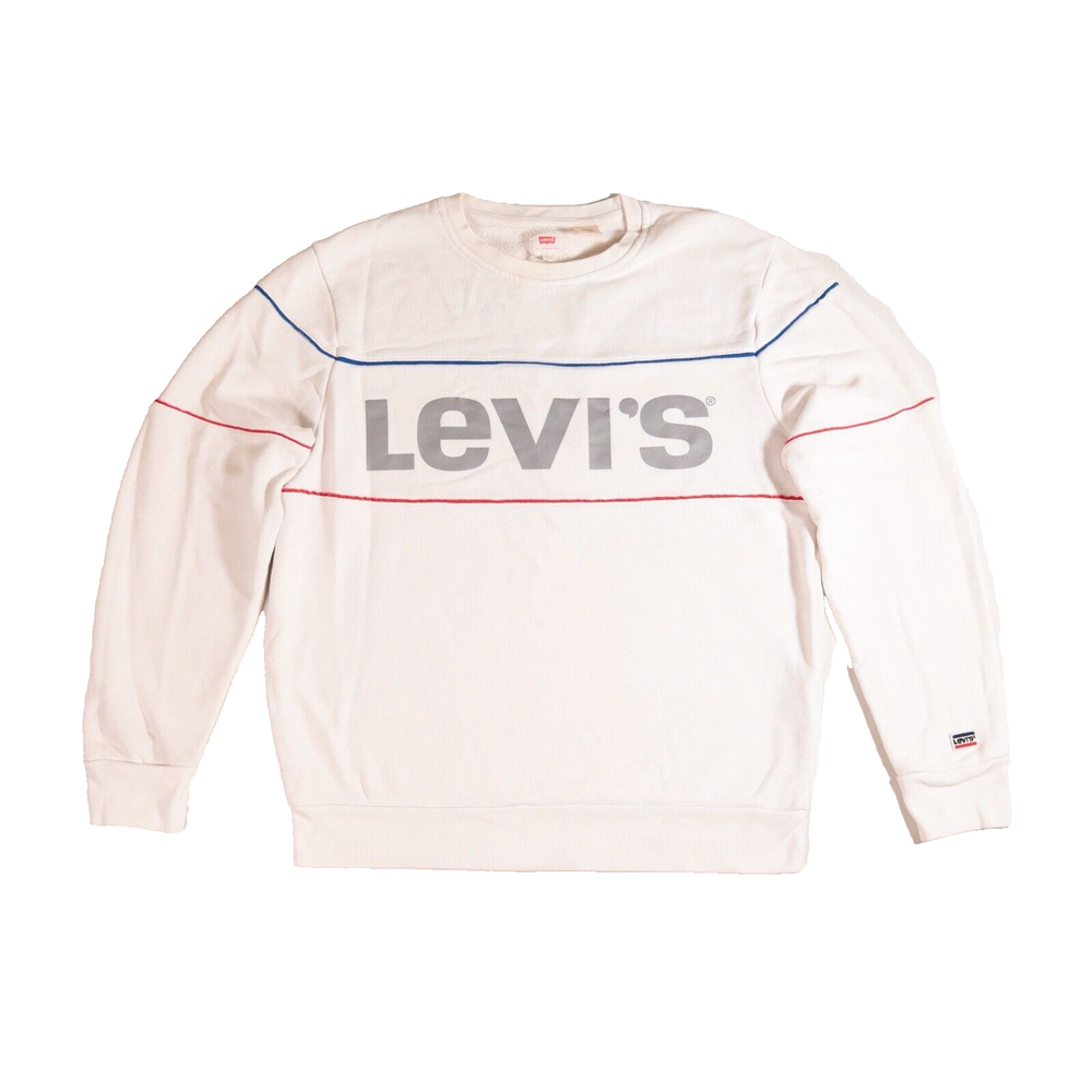 Levi's Sweatshirt Mens Large White Silver Retro 70s Mod Print Reflective Logo