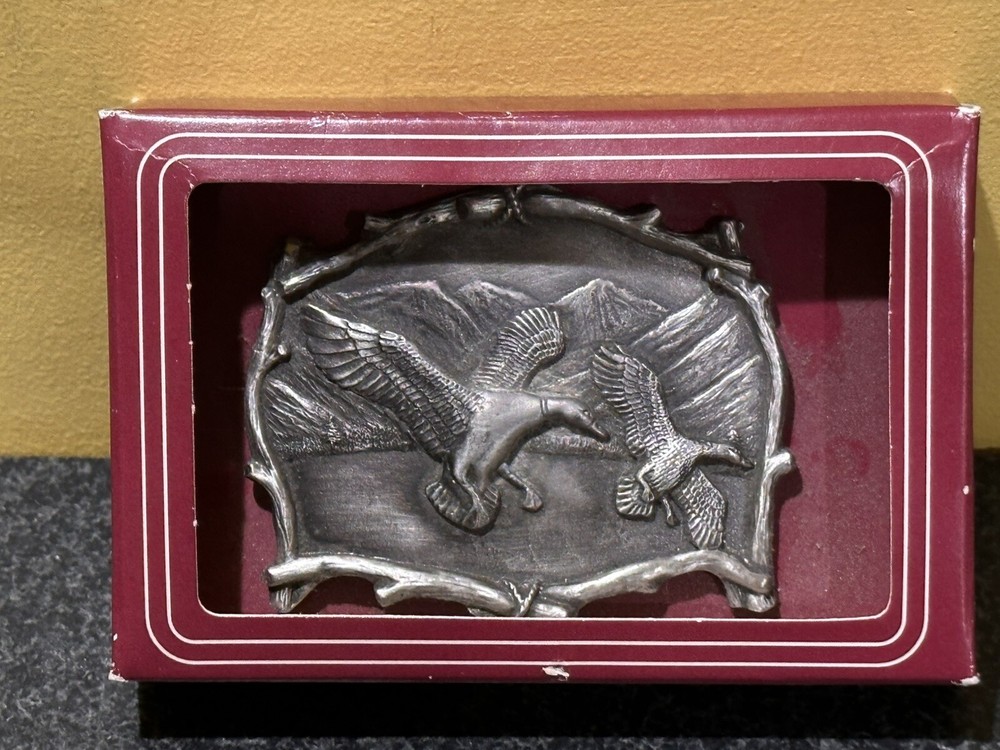 Vintage Pewter Ducks Geese Belt Buckle by Great American Buckle Co