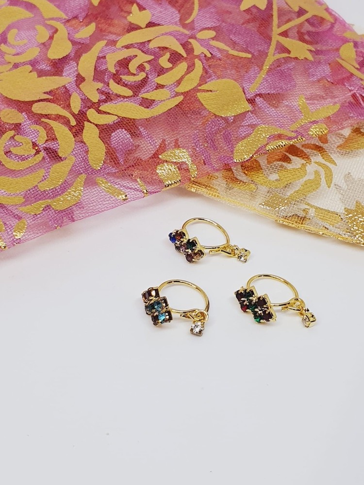 3 Pieces Multi Color Dangle Stone Gold Bollywood Bridal Indian Jewelry Women