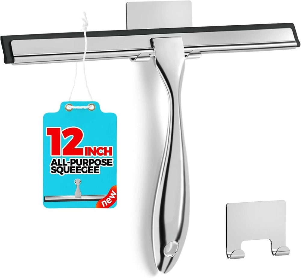 12-Inch Silver Shower Squeegee for Glass Doors and Tile Cleaning  