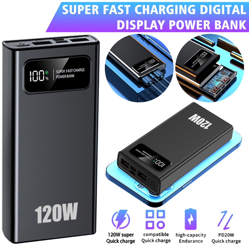50000mAh 120W Power Bank Fast Charging Portable 2 USB Charger USB-C Quick Charge