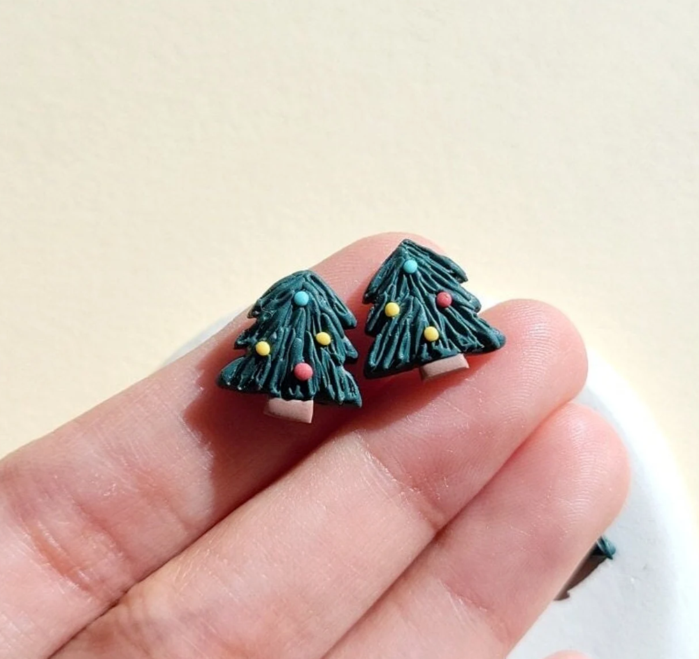 Christmas Tree Stud Earrings Fun Festive Holiday Jewelry Stocking Stuffer