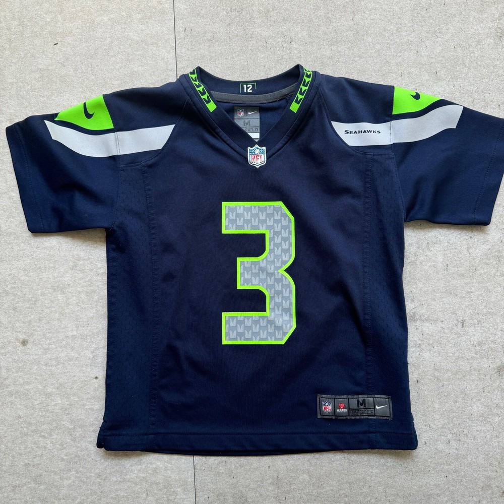 Seattle Seahawks Russell Wilson Nike Jersey On Field NFL 3 Kids Blue Sz M 5/6
