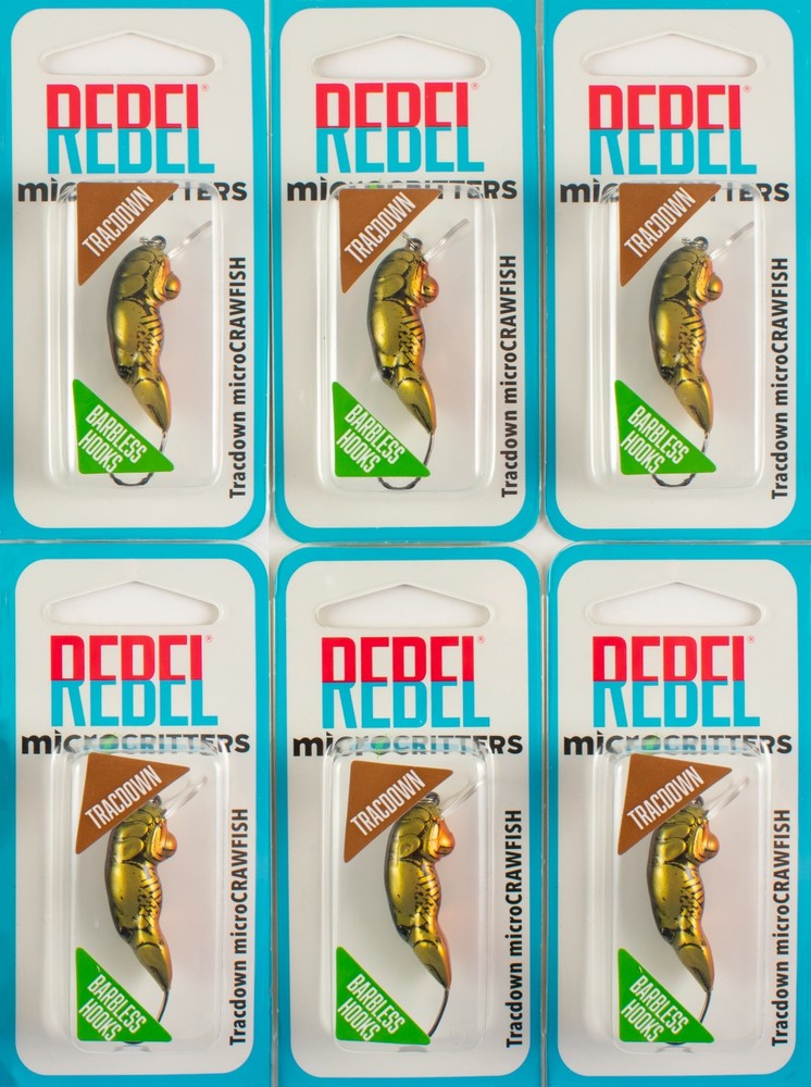 (LOT OF 6) REBEL TRACDOWN MICRO CRAWFISH 3/32OZ TD5884 MOSS CRAW A6308