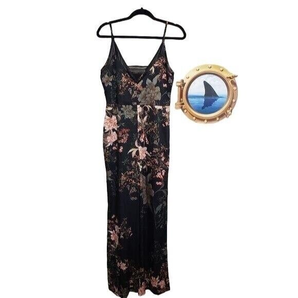 Anthropologie Adelyn Rae Rosanna Pink on Black Floral print jumpsuit size L NEW