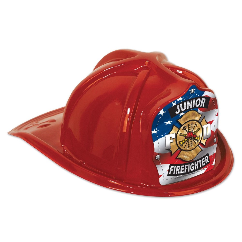 Red Plastic Junior Firefighter Costume Hat for Kids