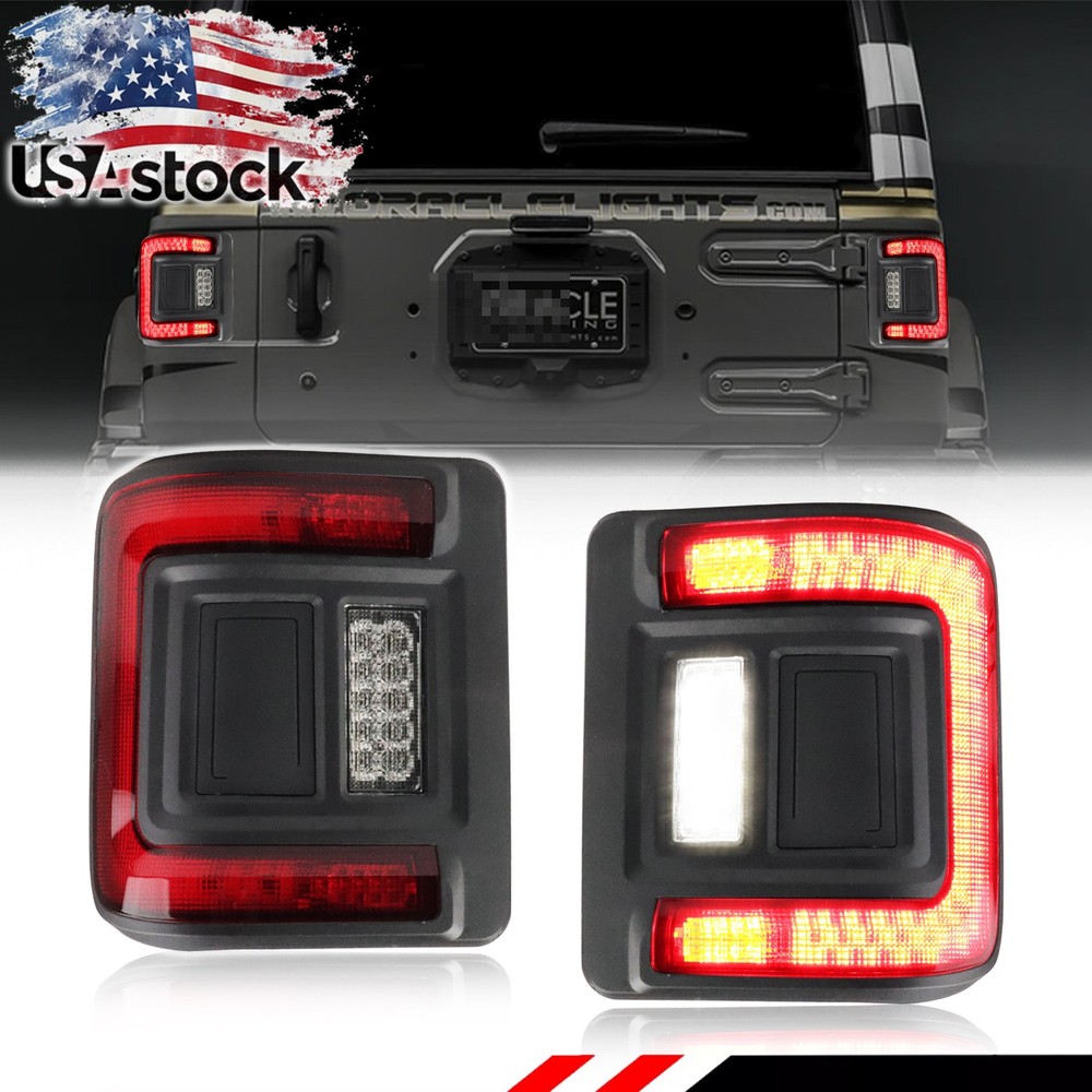 2X Flush Mount Red LED Tail Light Assembly for 2018-2024 Jeep Wrangler JL JLU