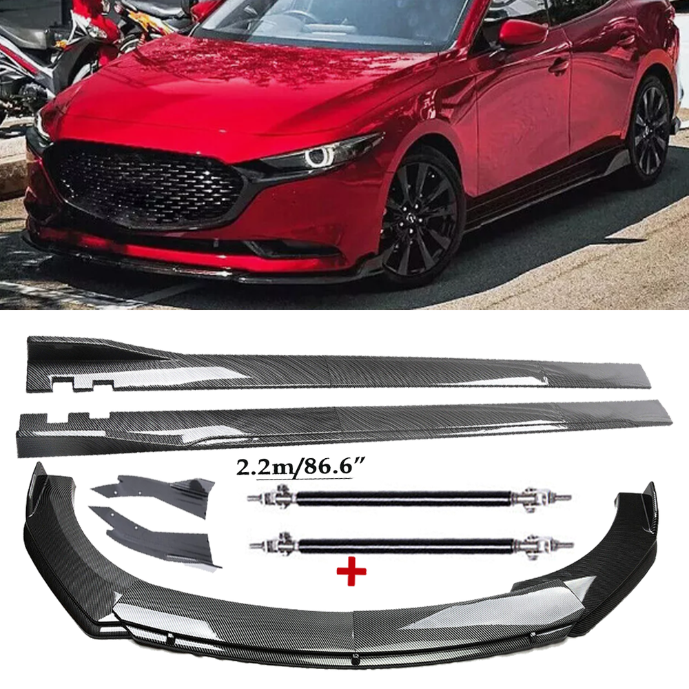 Carbon Fiber Front Bumper Lip & Side Skirt Kit for Mazda 3 - 86.6