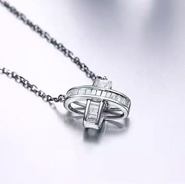 2.85 CT Simulated Baguette Cross Pendant Necklace in 925 Silver Plated  