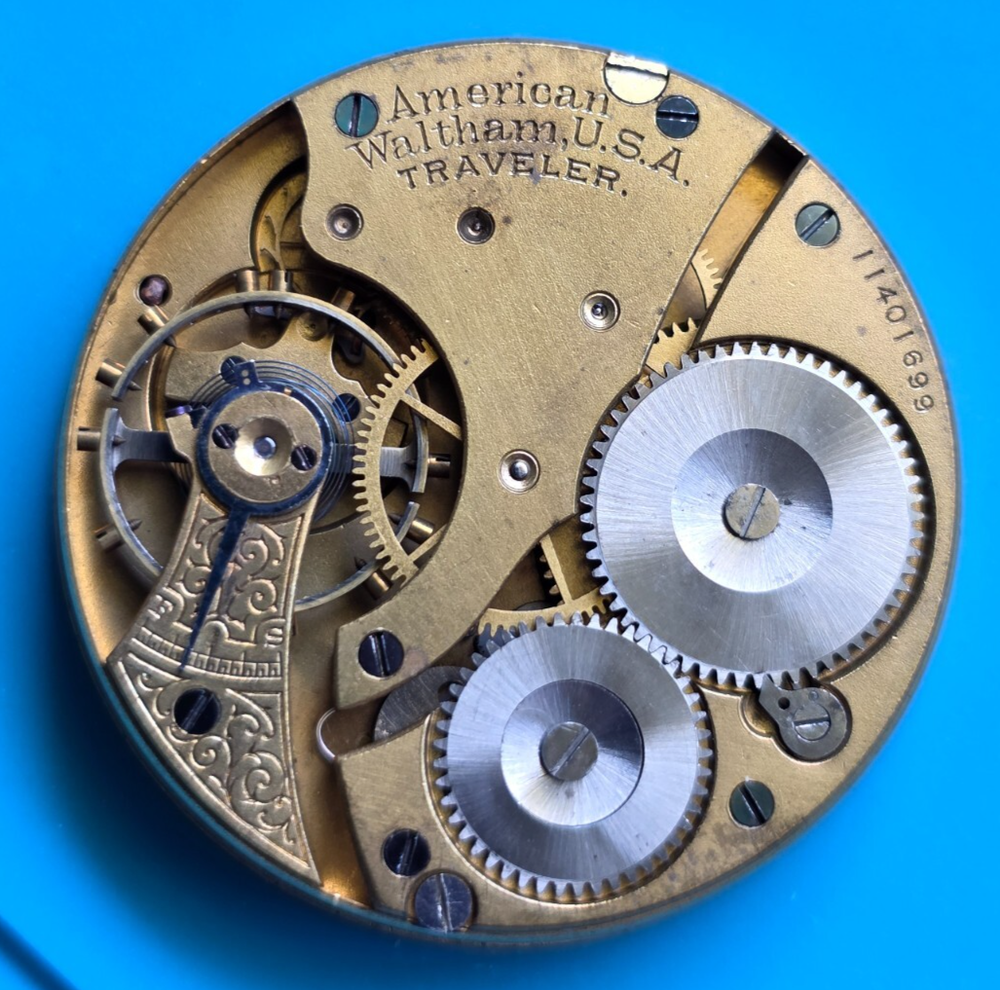 16 SIZE WALTHAM GRADE TRAVELER 7 JEWEL POCKET WATCH MOVEMENT !KEEPING TIME!