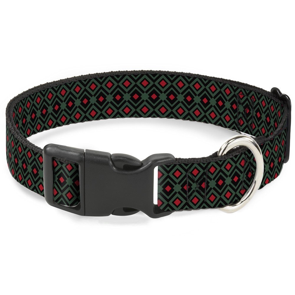 Plastic Clip Collar Geometric3 Black/Forest Green/Red Small 9.5-13