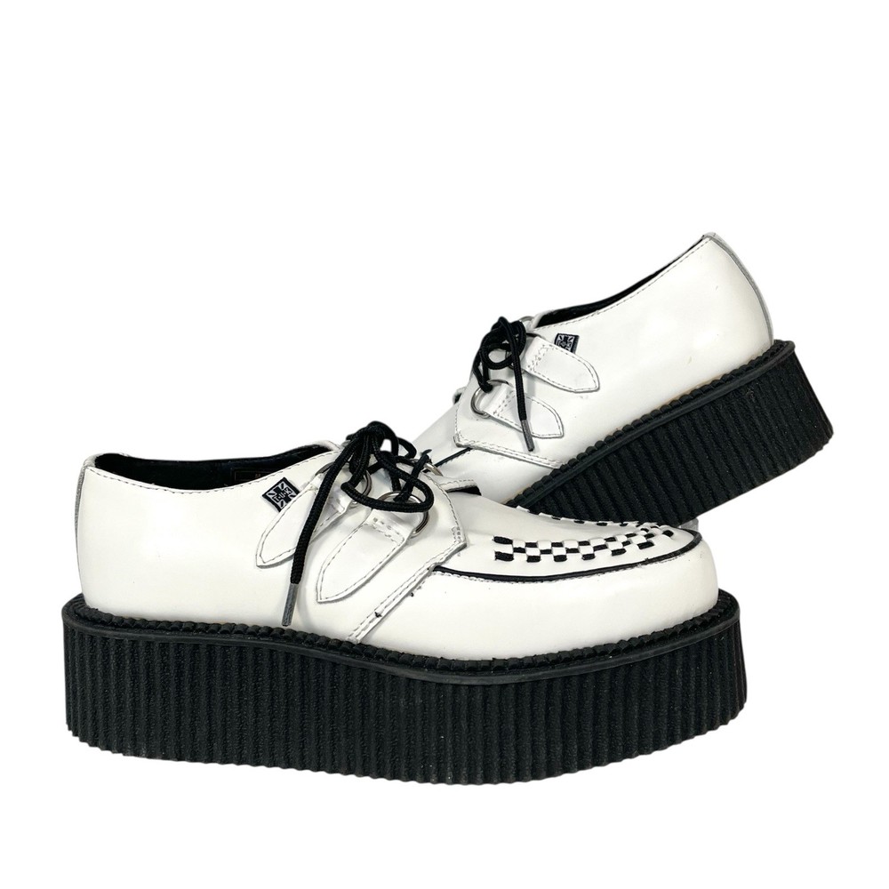 2012 T.U.K. Mondo Creeper White Black Leather Platform Shoes Size Womens 7
