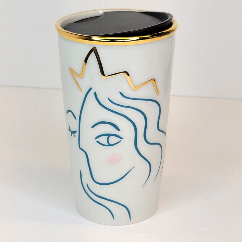 Starbucks Coffee Ceramic Tumbler Gold Crown Mermaid Anniversary Collection 2017