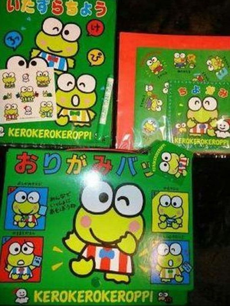 1988 1990 Kerokero Keroppi origami bag stationery set #3e3d71