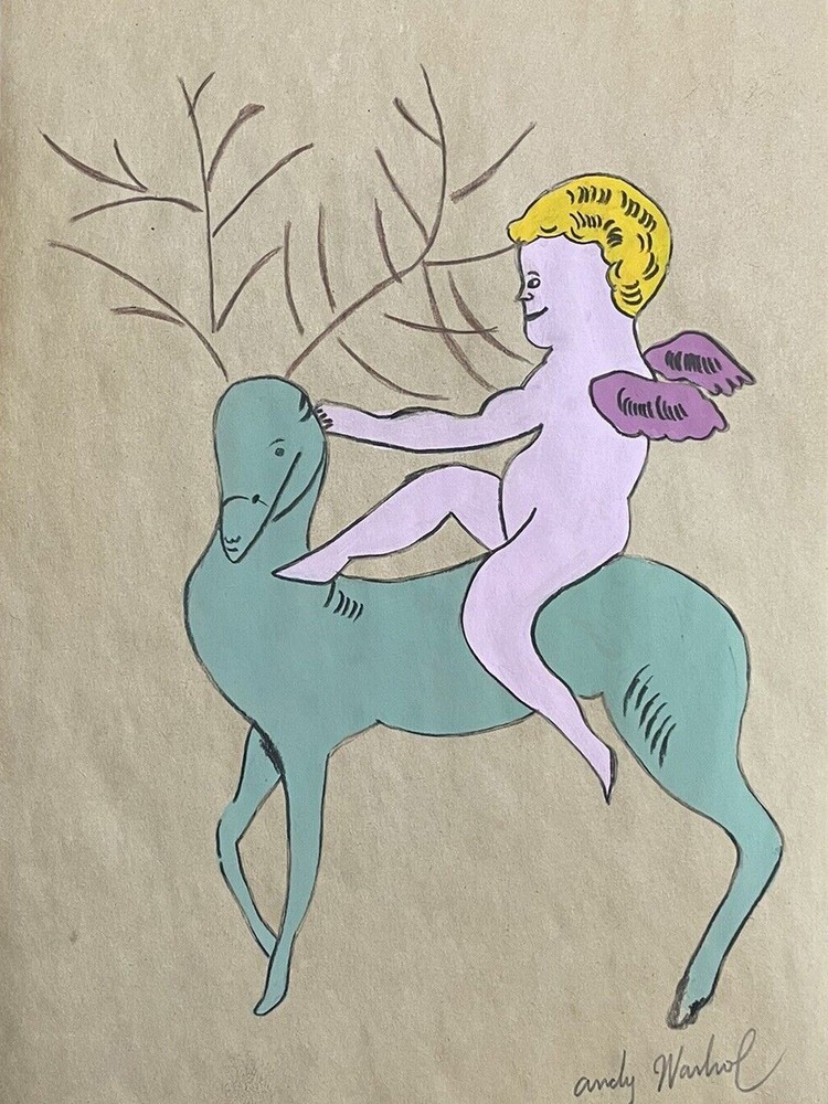 Original Signed Andy Warhol Drawing on Paper with CoA - Vintage Art Painting