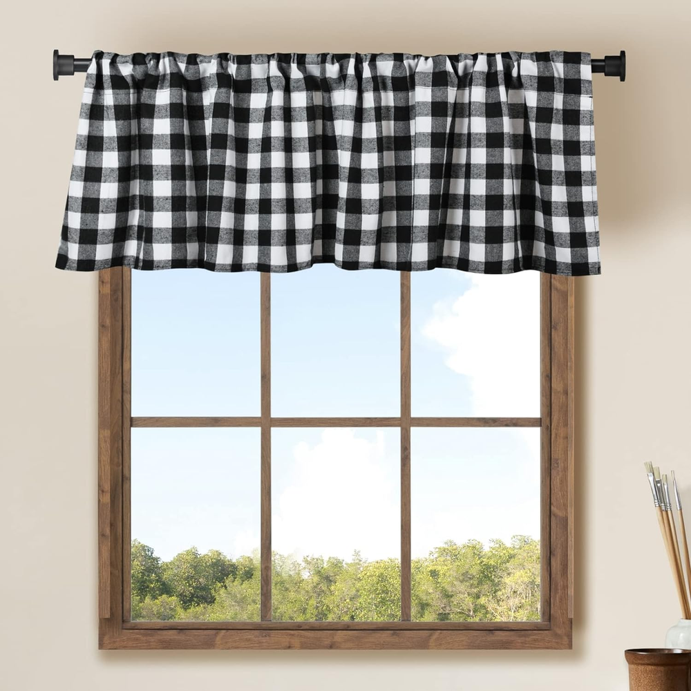 2 Pack Buffalo Check Plaid Window Valances White and Black Farmhouse Design Wind