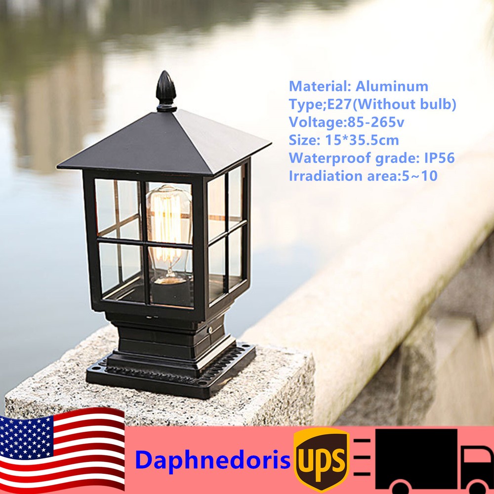 Vintage Black Lantern Outdoor Lamp Post for Garden Fence Pillar Set