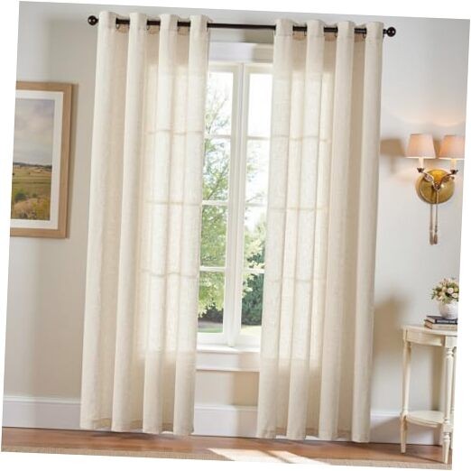 50x90 Semi-Sheer Linen Curtains Light Filtering Panel Set of 2