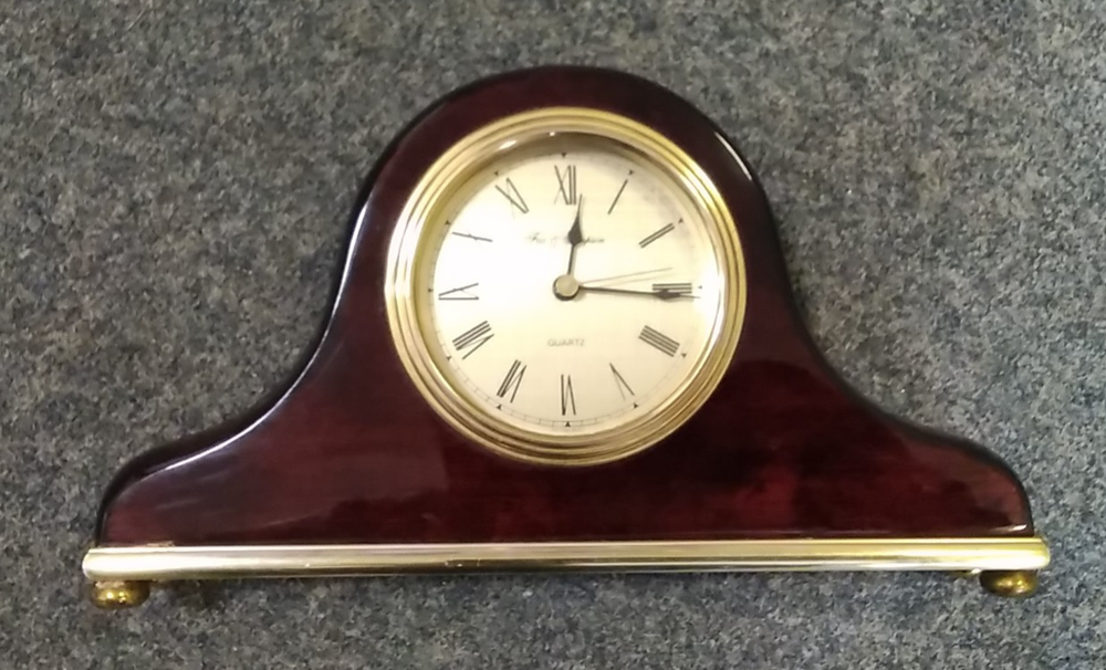 Vintage Fox & Simpson Wood Brass Quartz Mantle Piece Clock