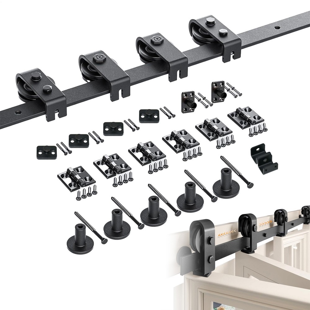 70in Black Bifold Sliding Door Track,Sliding barn door hardware kit,Brand New-