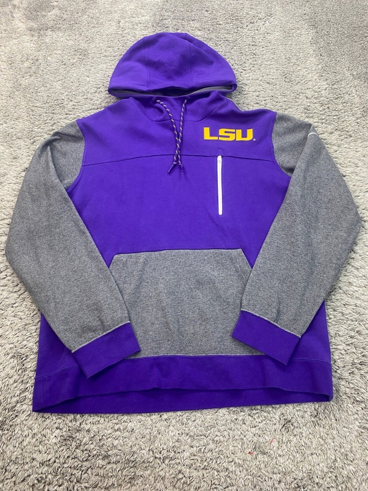 LSU Tigers Hoodie Mens XL Purple Colorblock Nike Fleece Pullover Sweatshirt NCAA