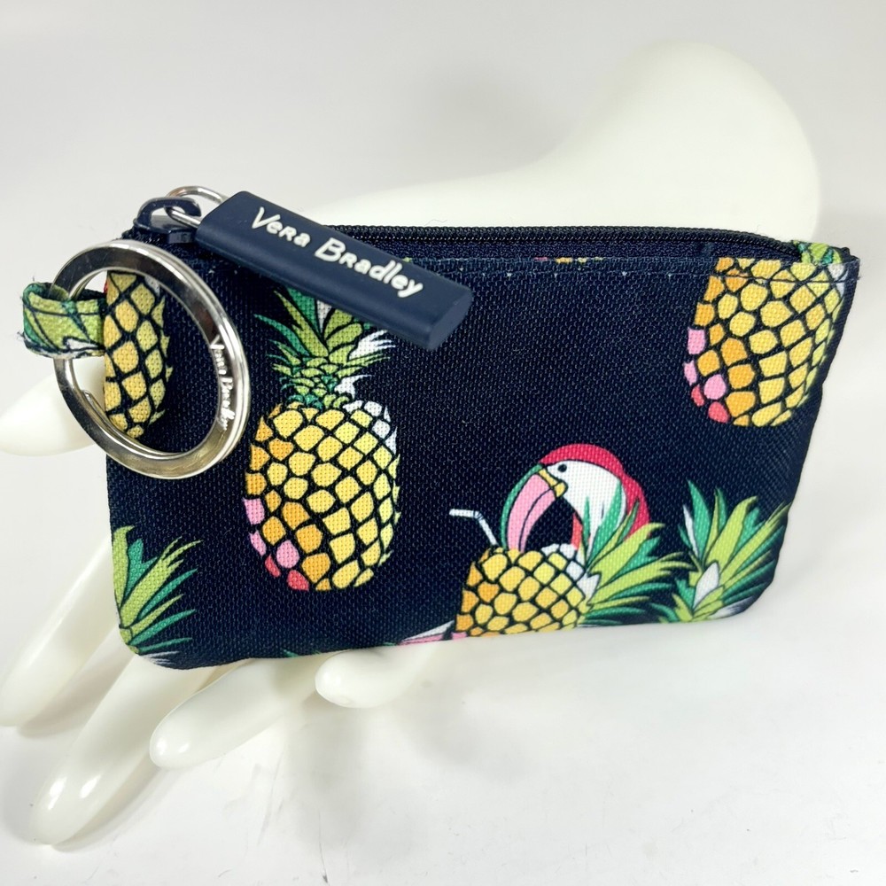 Vera Bradley Mini Zip ID Wallet with Key Ring - Pineapple Drinks & Tropical Bird Print