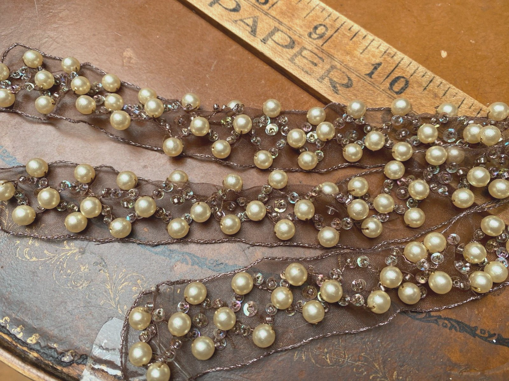 pearl strips sequins hand sewn metallic mauve ivory 2pcs Clearance Sale-image