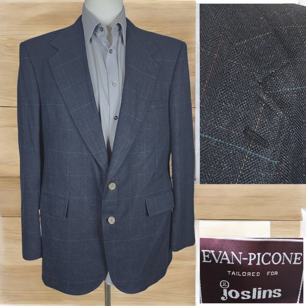 Evan Picone Sport Coat Jacket Mens 44L Multicolor Windowpane VTG Single Vented