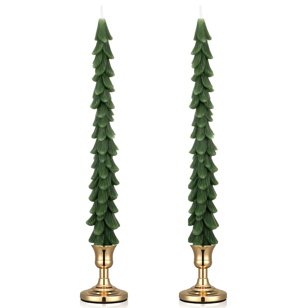 Christmas Tree Candles with Candle Holder Christmas Tree Shaped Taper Candles...