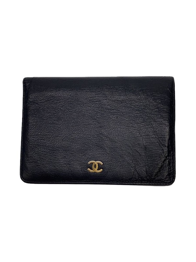 CHANEL Bi-Fold Long Wallet CC Black Leather F/S Pre-Loved