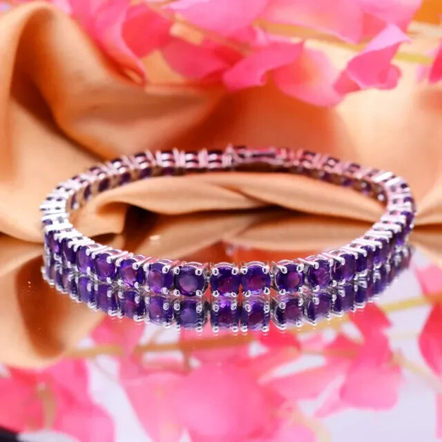12 Ct Round 4mm Purple Amethyst Tennis Bracelet 14K White Gold Finish 7.5
