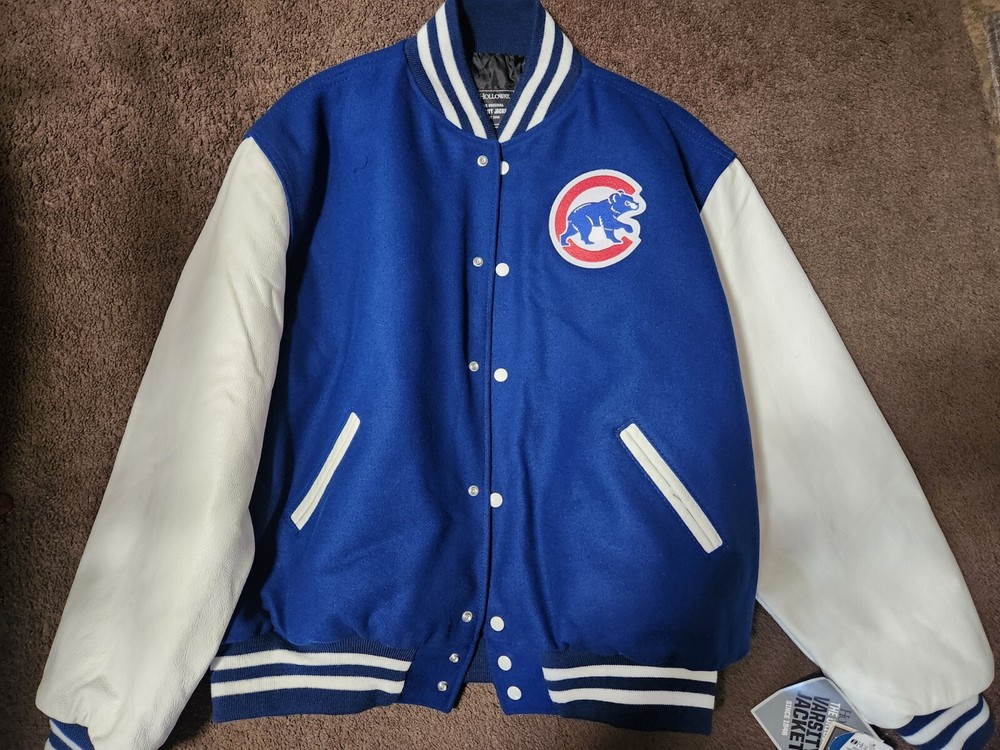 Brand New Chicago Cubs Varsity Jacket Wool with Genuine Leather Sleeves MLB