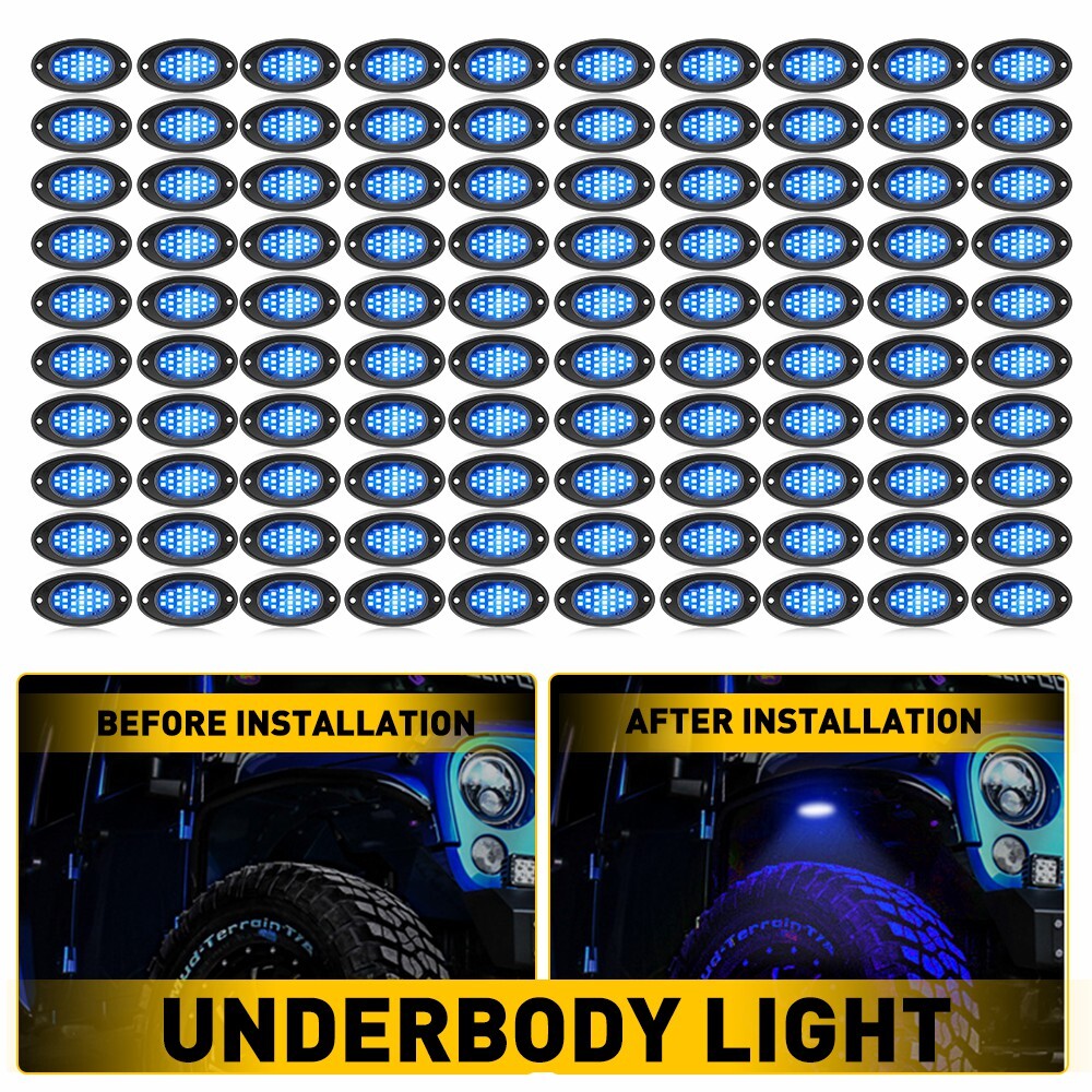 100 Pods Blue LED Under Car Underglow Underbody System Neon Light Kit Waterproof