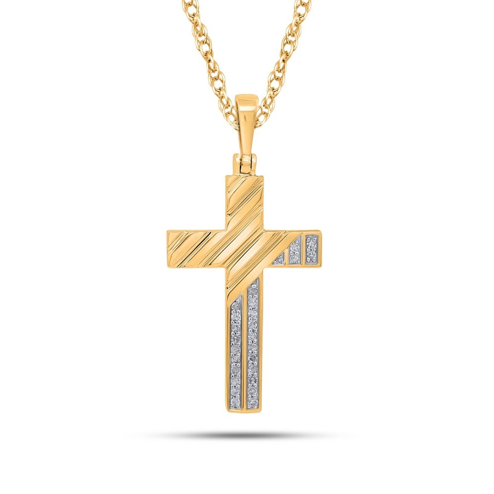 Men's 10K Yellow Gold Cross Pendant with 0.20Ct Natural Round Diamond