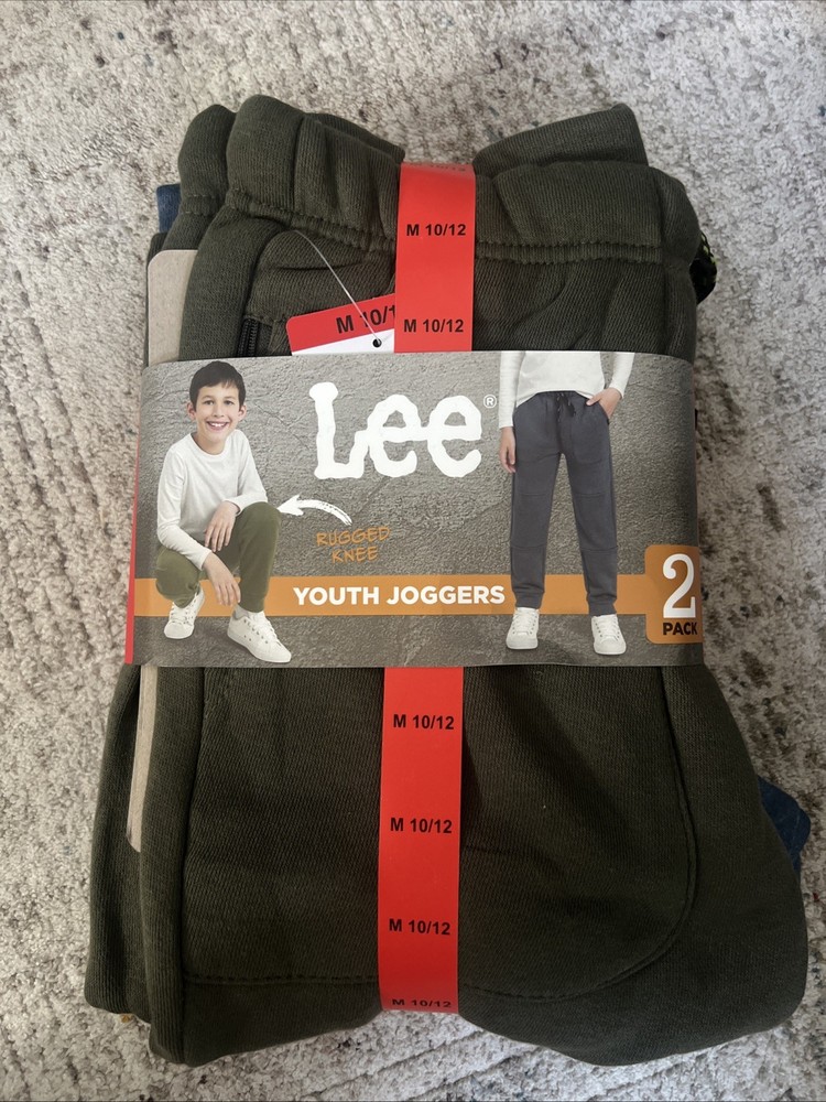 Boys Lee Youth Rugged Knee Joggers 2-Pack Size Medium 10/12 Blue and Green NWT