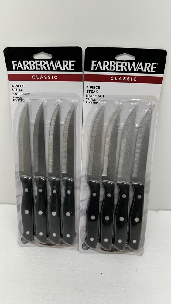 FARBERWARE Classic 4 Piece Steak Knife Set Lot Of 2  Stainless Steel Blade