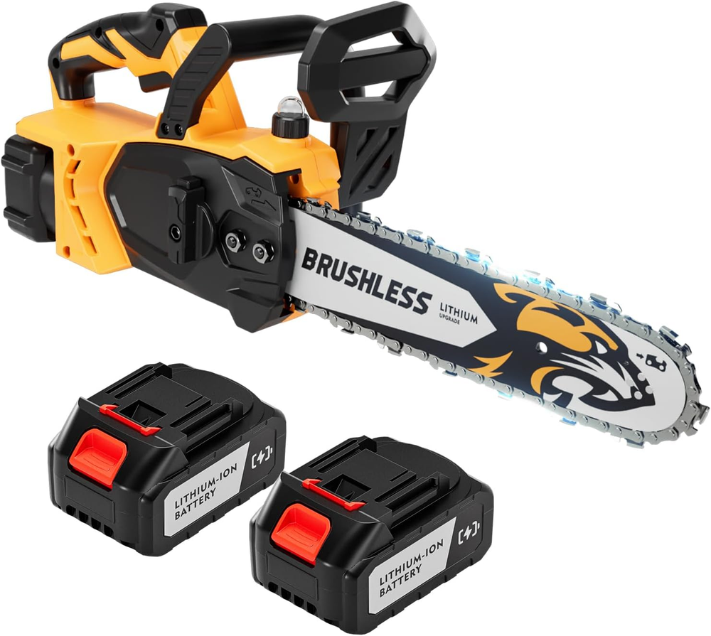 12-Inch 20V Cordless Electric Chainsaw with 2 Batteries - Lightweight High-Power Tool
