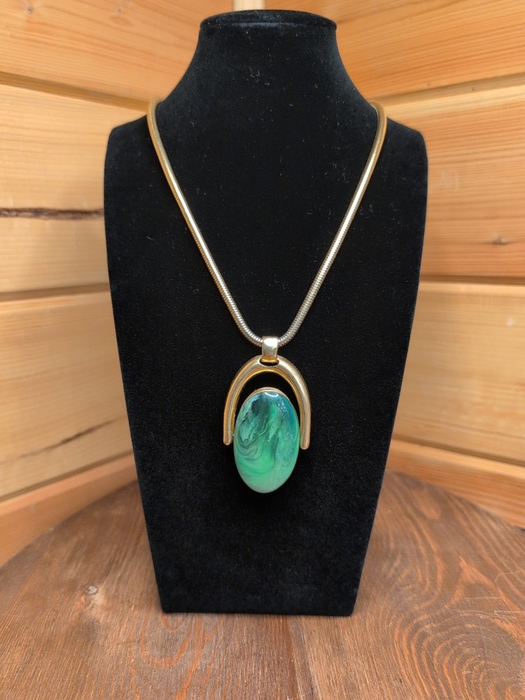 Vintage Modernist Lucite Crown Trifari Reversible Pendant Necklace Snake Chain